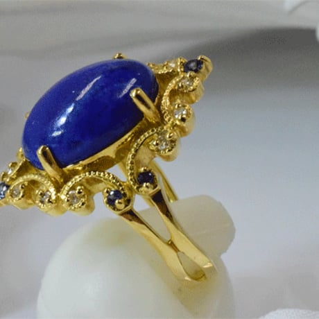 K18YG　ラピスラズリサファイアダイヤモンドリング 18K Lapis lazuli Ring 61556-160 再販可 wAFBZ