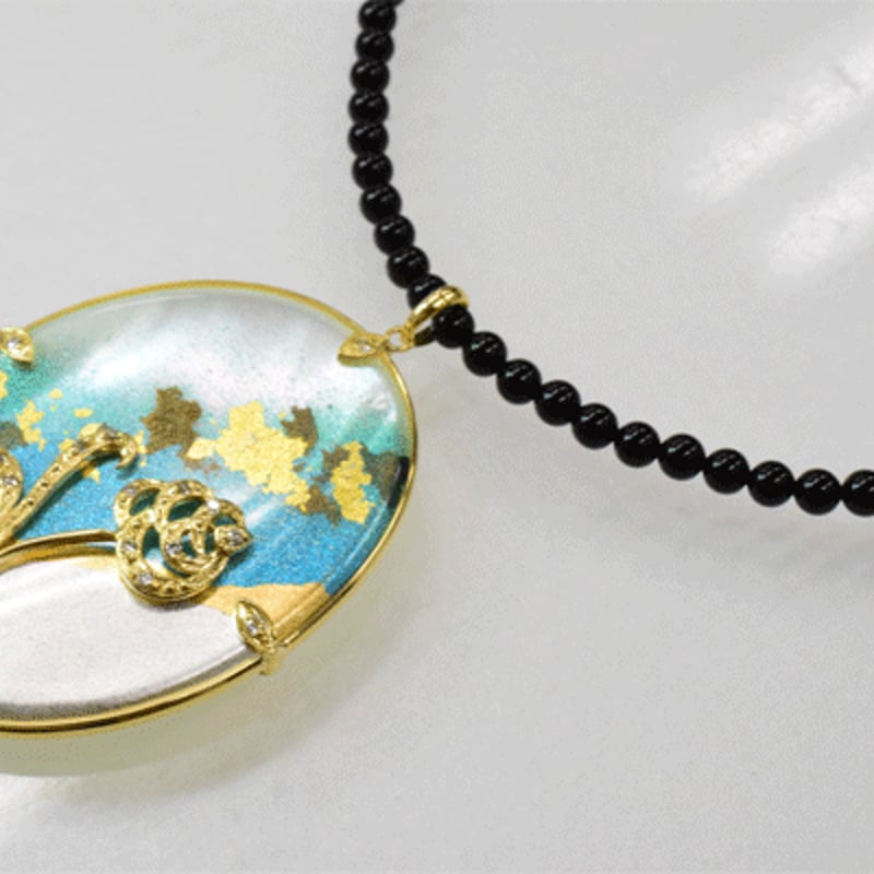 K18 白蝶貝 ダイヤモンド 箔蒔絵 ペンダント ◇18k Gold Lacquer K18 白蝶貝 ダイヤモンド 箔蒔絵 ペンダント ◇18k Gold Lacquer