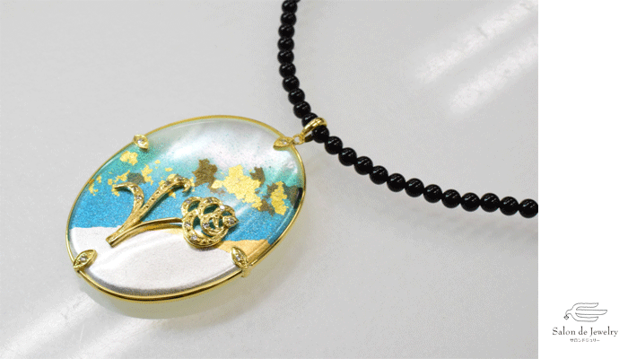 K18 白蝶貝 ダイヤモンド 箔蒔絵 ペンダント ◇18k Gold Lacquer