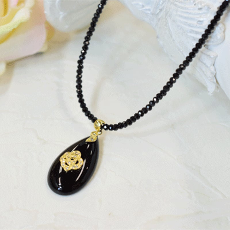 K18YG オニキスダイヤモンドネックレス 18K Onyx Diamond Necklace...