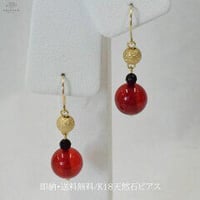 K18 レッドアンバー オニキス ピアス 82028-170 WAIZ