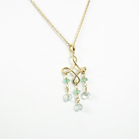 K18 アクアマリン エメラルド ゴールド シャンデリアネックレス  41295-114