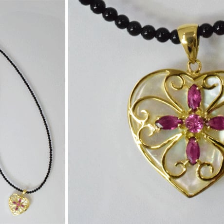 K18 白蝶貝 ルビー ピンクトルマリン オニキス ◇18K White Shell Mother of Pearl Ruby  Onyx Necklace 34148-111サンプル