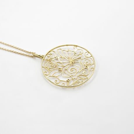 K18 ゴールド ダイヤモンド ローズ バタフライ モチーフ 透かし ネックレス 薔薇 蝶 41632-110