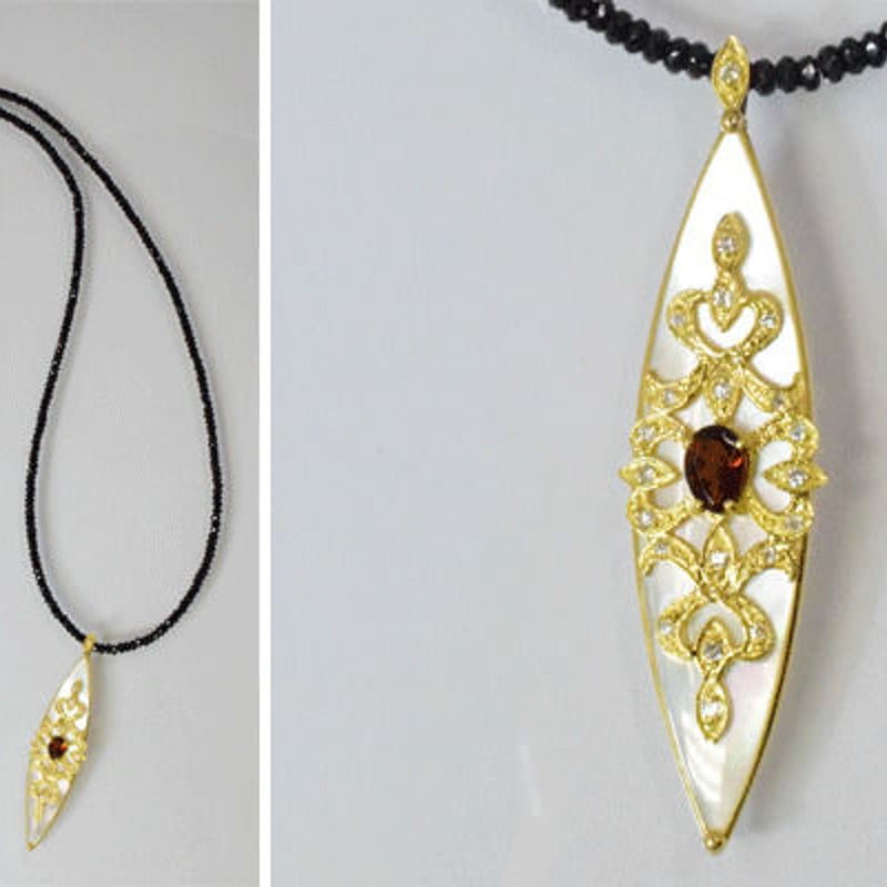 K18 白蝶貝 ガーネット ダイヤモンド ネックレス 18K White Shell Moth