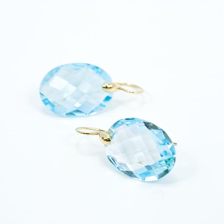 18金 ピアス 天然石 ブルートパーズ 13×18mm オーバル型 82167-122
