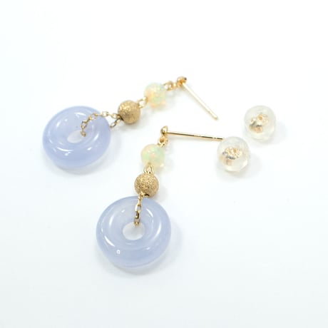 K18 カルセドニーフープ ピアス 82156-153wEDZ