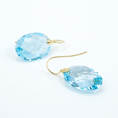 18金 ピアス 天然石 ブルートパーズ 13×18mm オーバル型 82167-122