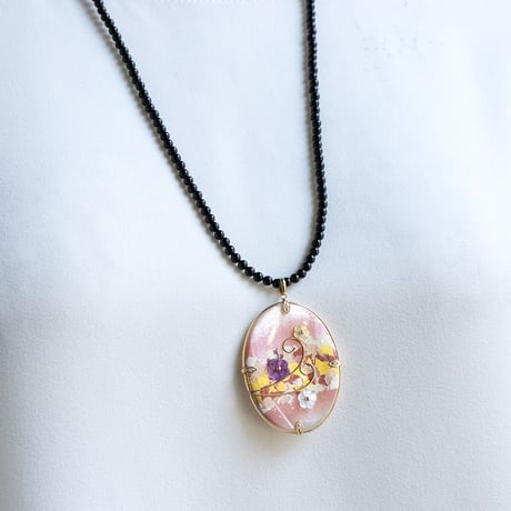 K18 白蝶貝 花アメシスト ダイヤモンド ネックレス 34166-134wGIZ
