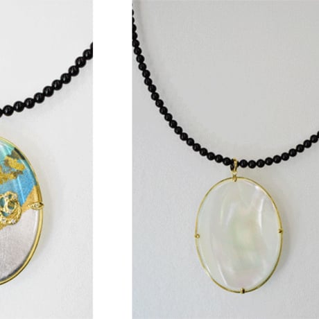 K18 白蝶貝 ダイヤモンド 箔蒔絵 ペンダント ◇18k Gold Lacquer Necklace　34168-134 WIFZ