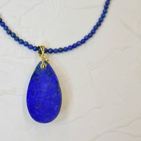 K18 ラピスラズリ エメラルド 金箔ペンダント ネックレス◇18K Lapis lazuli Makie Pendant Lapis beads Necklace　33357-175 QDXZ