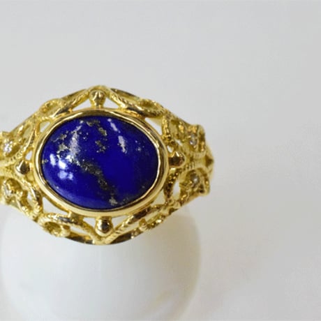 K18YG ラピスラズリダイヤモンドリング ◇18K Lapis lazuli Diamond Ring再販可◇　61553-160 wABDZ