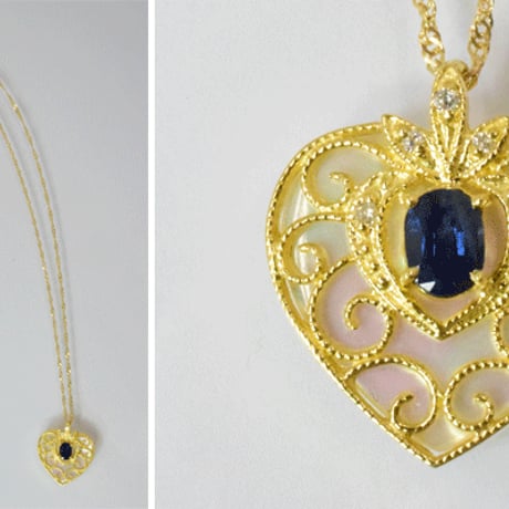 K18 白蝶貝　サファイア ダイヤモンド ネックレス◇18K White Shell Mother of Pearl Sapphire Diamond Necklace　41595-112サンプル