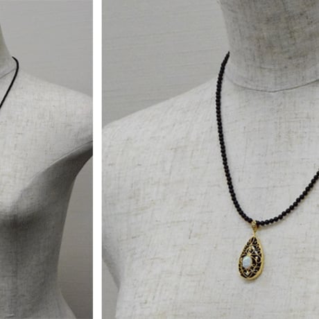 K18YG　オニキスダイヤモンドオパールペンダントネックレス 18K Onyx Diamond Opal Necklace 34181-150　WAYZ