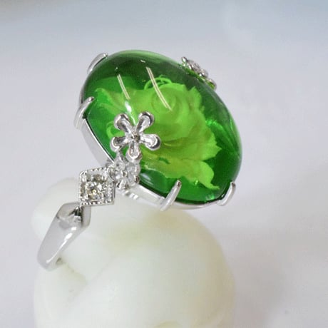 K18WG 琥珀インタリオダイヤモンドリング◇18KWG Amber Rose Diamond Ring◇61555-301  wHBZ