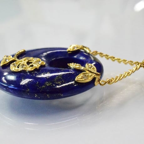 K18YG ラピスラズリ ダイヤモンド ペンダント ネックレス◇18K　Lapis lazuli Diamond Pendant Lapis beads Necklace　33971-160 WFIZ