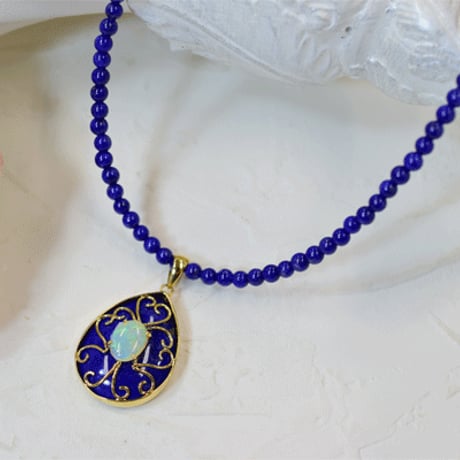 K18YG　ラピスラズリオパールペンダントネックレス◇18K Lapis lazuli Opal Necklace◇34138-160 WHGZ