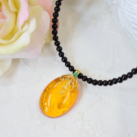 K18 琥珀エメラルドペンダントネックレス◇18K Amber Emerald Onyx Necklace Pendant　34200-170 NBCZ