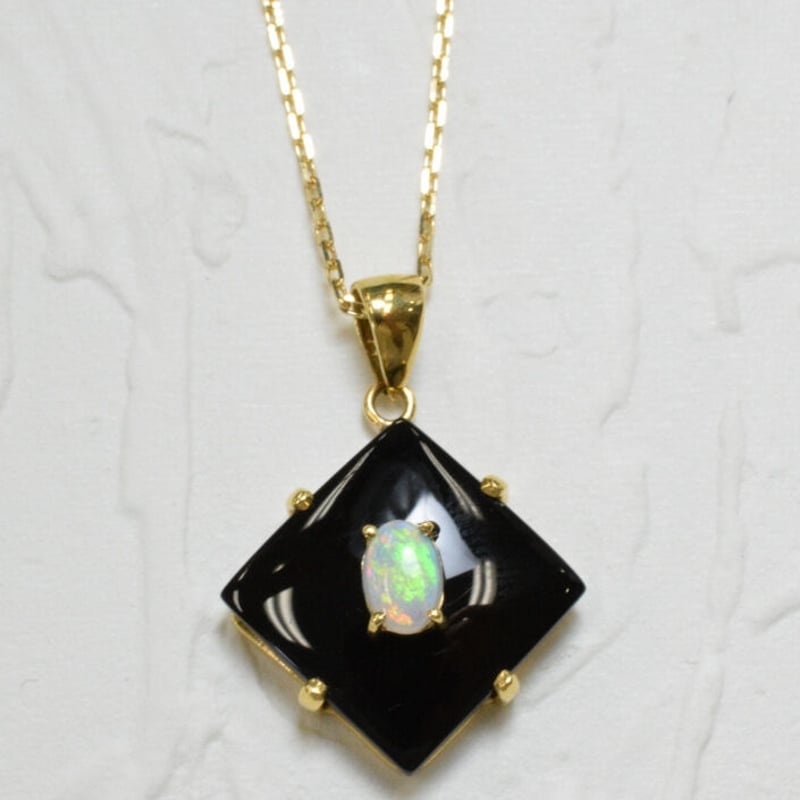 K14 オニキス　オパール　ペンダントトップ オニキス•オパールペンダントK18