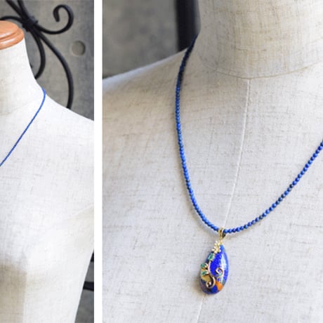 K18 ラピスラズリ エメラルド 金箔ペンダント ネックレス◇18K Lapis lazuli Makie Pendant Lapis beads Necklace　33357-175 QDXZ