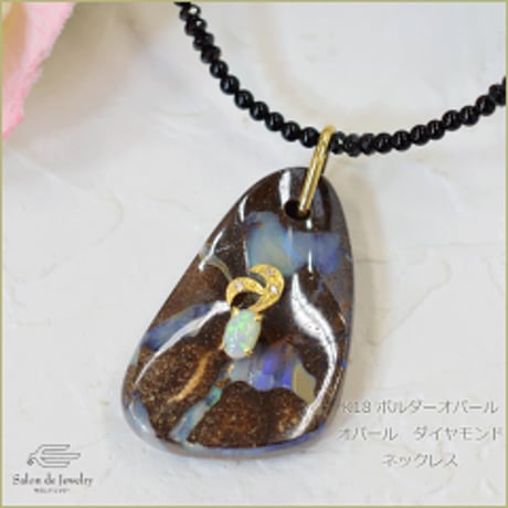 手作りオーパル/オニキス/ダイヤモンドペンダント