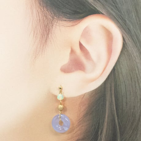 K18 カルセドニーフープ ピアス 82156-153wEDZ