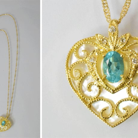 K18 白蝶貝　アパタイト ダイヤモンド ネックレス ◇18K White Shell Mother of Pearl Apatite Necklace　41595-128サンプル
