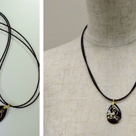 K18YG　オニキスオパールペンダントネックレス 18K Onyx Diamond Opal Necklace　32979-150　WGXZ