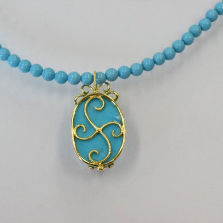 18KYG アリゾナ産トルコ石　ペンダントネックレス◇18K　Arizona　Turquoise Pendant Beads Necklace 33960-166  WDDZ