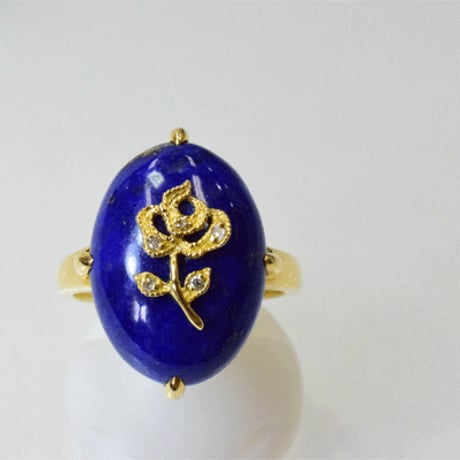 K18YG ラピスラズリダイヤモンドリング◇18K Lapis lazuli Diamonnd Ring◇61547-160 再販可 wIAZ