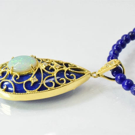 K18YG ラピスラズリオパールダイヤモンドペンダントネックレス◇18K Lapis lazuli Opal Necklace◇34181-160 WAAGZ