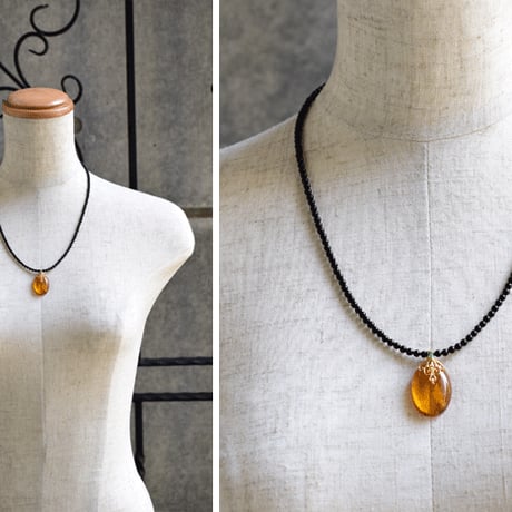 K18 琥珀エメラルドペンダントネックレス◇18K Amber Emerald Onyx Necklace Pendant　34200-170 NBCZ