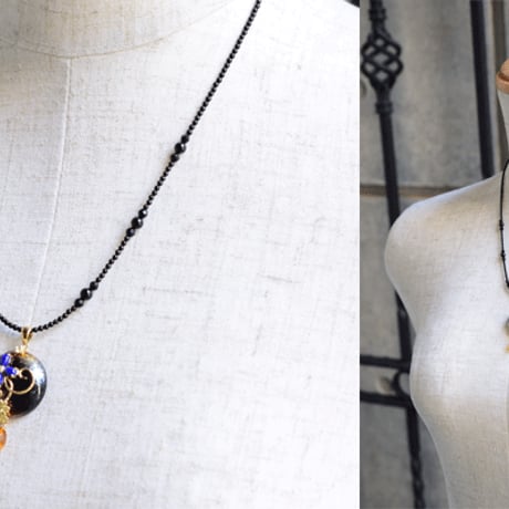 K18 オニキス　ラピスラズリ 箔蒔絵 ペンダント◇18k Gold Lacquer Necklace　33354-175 WFBZ