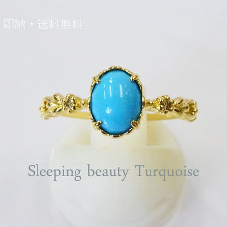 K18YG　トルコ石 ダイヤモンド　リング◇18KYG Turquoise Diamond Ring N　61570-166 wFHZ