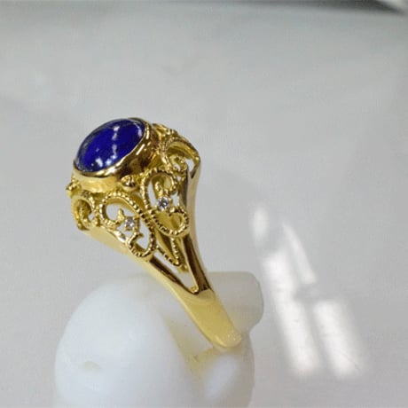 K18YG ラピスラズリダイヤモンドリング ◇18K Lapis lazuli Diamond Ring再販可◇　61553-160 wABDZ