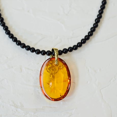 K18 琥珀エメラルドペンダントネックレス◇18K Amber Emerald Onyx Necklace Pendant　34200-170 NBCZ
