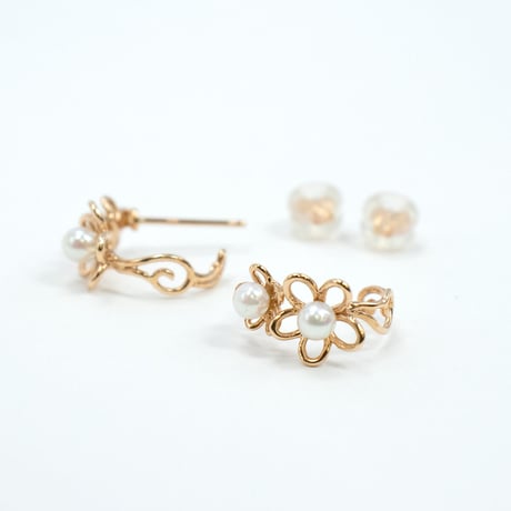 K18 フラワー パール ピアス 82072-230