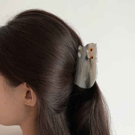 【Coucou Suzette x goldandbouncy】Exotic Cat ヘアクリップ （グレー）