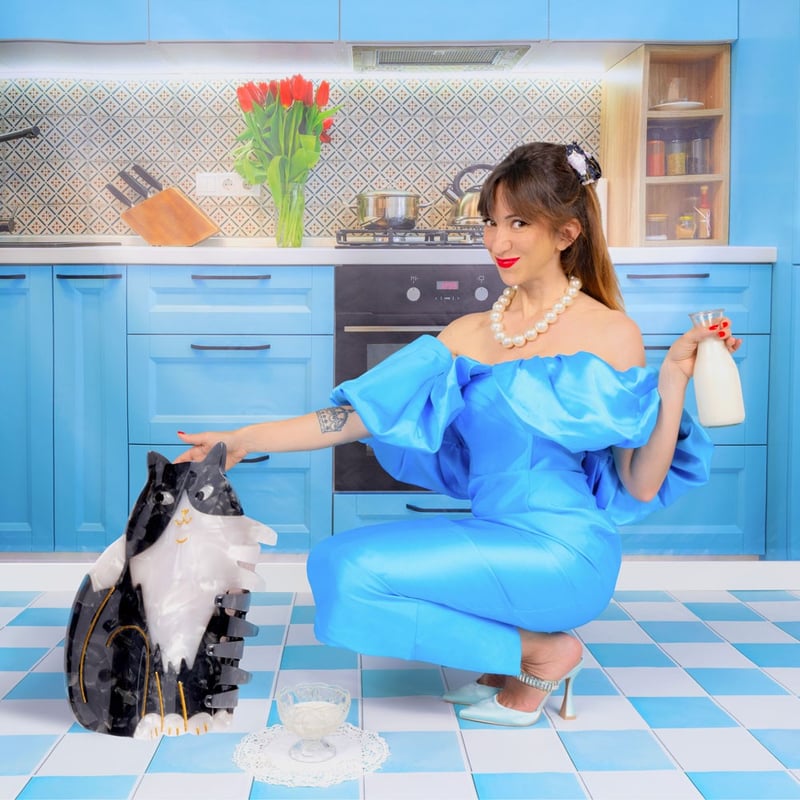 Coucou Suzette】Black & White Cat ヘアクリップ | gold
