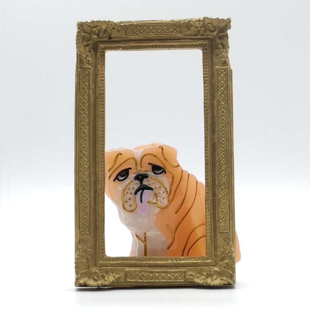 くり　レトロポップ　わんちゃん　ベージュ Coucou Suzette】English Bulldog ヘアクリップ | goldan