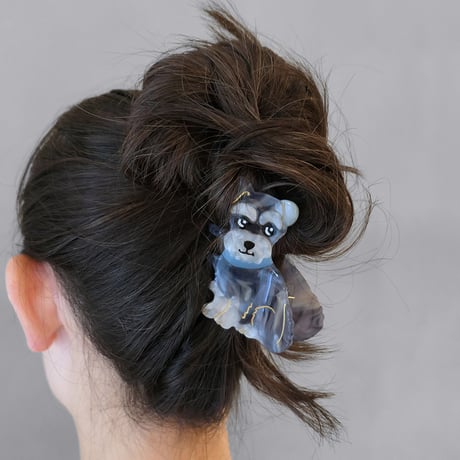 【Coucou Suzette x goldandbouncy】Miniature Schnauzer ミニチュアシュナウザー ヘアクリップ （グレー＆ホワイト）