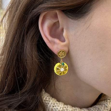 【10 DECOART】Lemon ガラスピアス