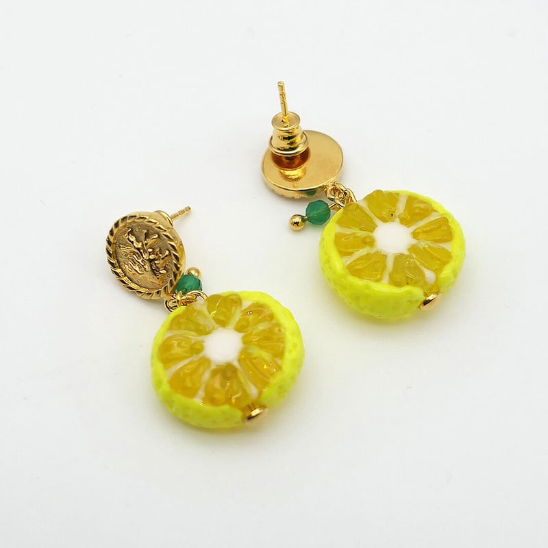 10 DECOART】Lemon ガラスピアス | goldandbouncy