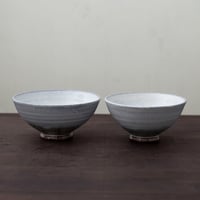 ◆◇陶器 萩焼 輪花◆◇　白萩飯碗揃(二客組) (木箱入）　白景山