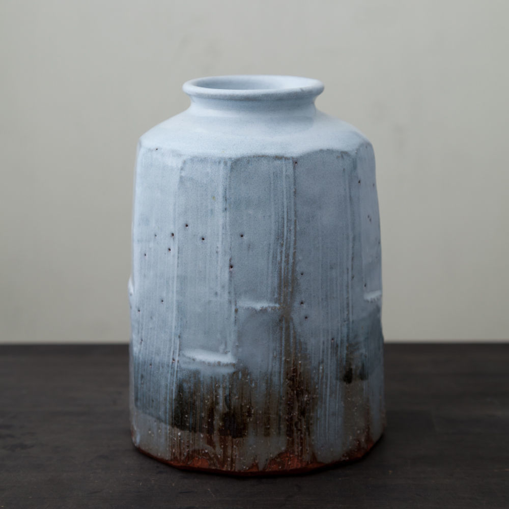 白い陶器の細長い瓶 木箱付き花入 花瓶 大きい 陶器 白 壺型 空木 M 直径27cm おしゃれ フラワー