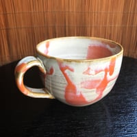 陶器 萩焼 和食器 作家 和モダン カフェ　マグカップ スープカップ　マーブル赤  小田