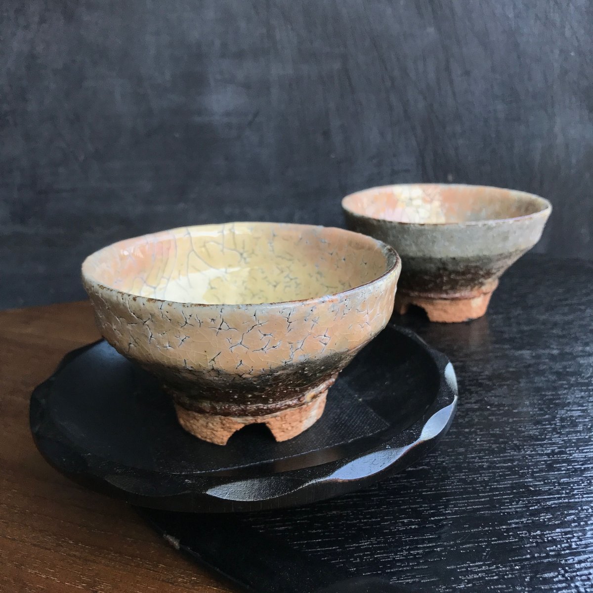陶芸 茶道具 萩焼 名工 波多野善蔵 割高台汲出碗揃(湯呑み)五客共