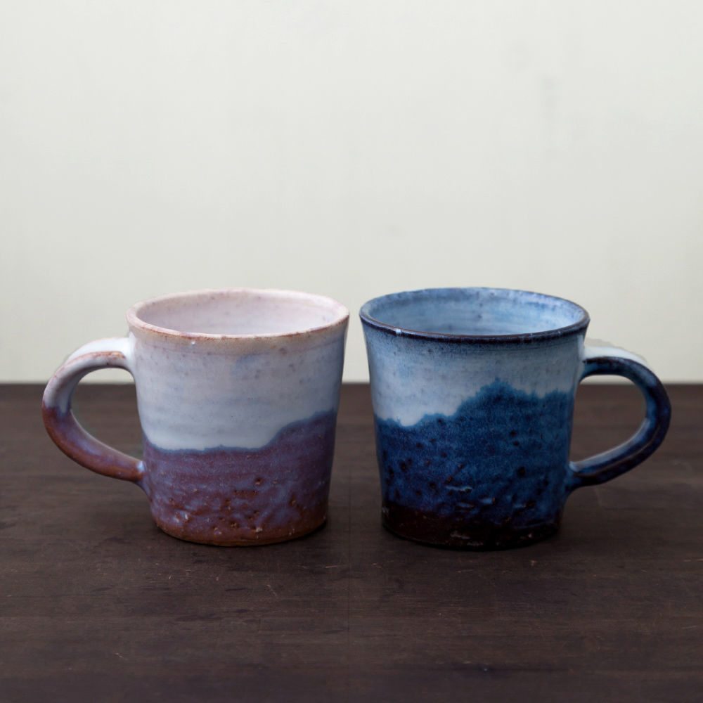 ◇◇陶器 萩焼 輪花◇◇ ペアコーヒー マグカップ （木箱入） 河野聡