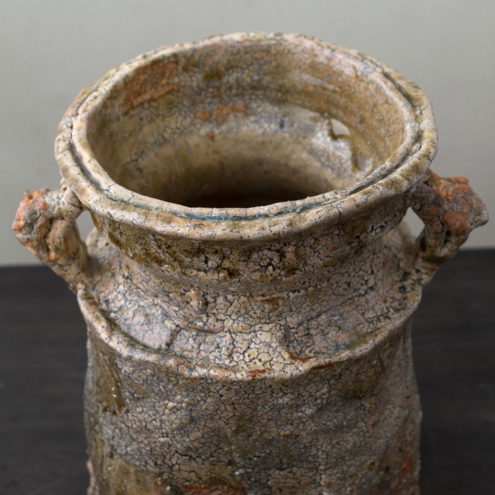 萩焼 手桶 桶 花瓶 陶器 陶器 萩焼 輪花 鬼萩耳付花瓶(木箱入) 黒田岳 作 | 陶器 和食器