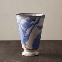 ◇◆陶器 萩焼 輪花◇◆　和グラス(青)　小田光治
